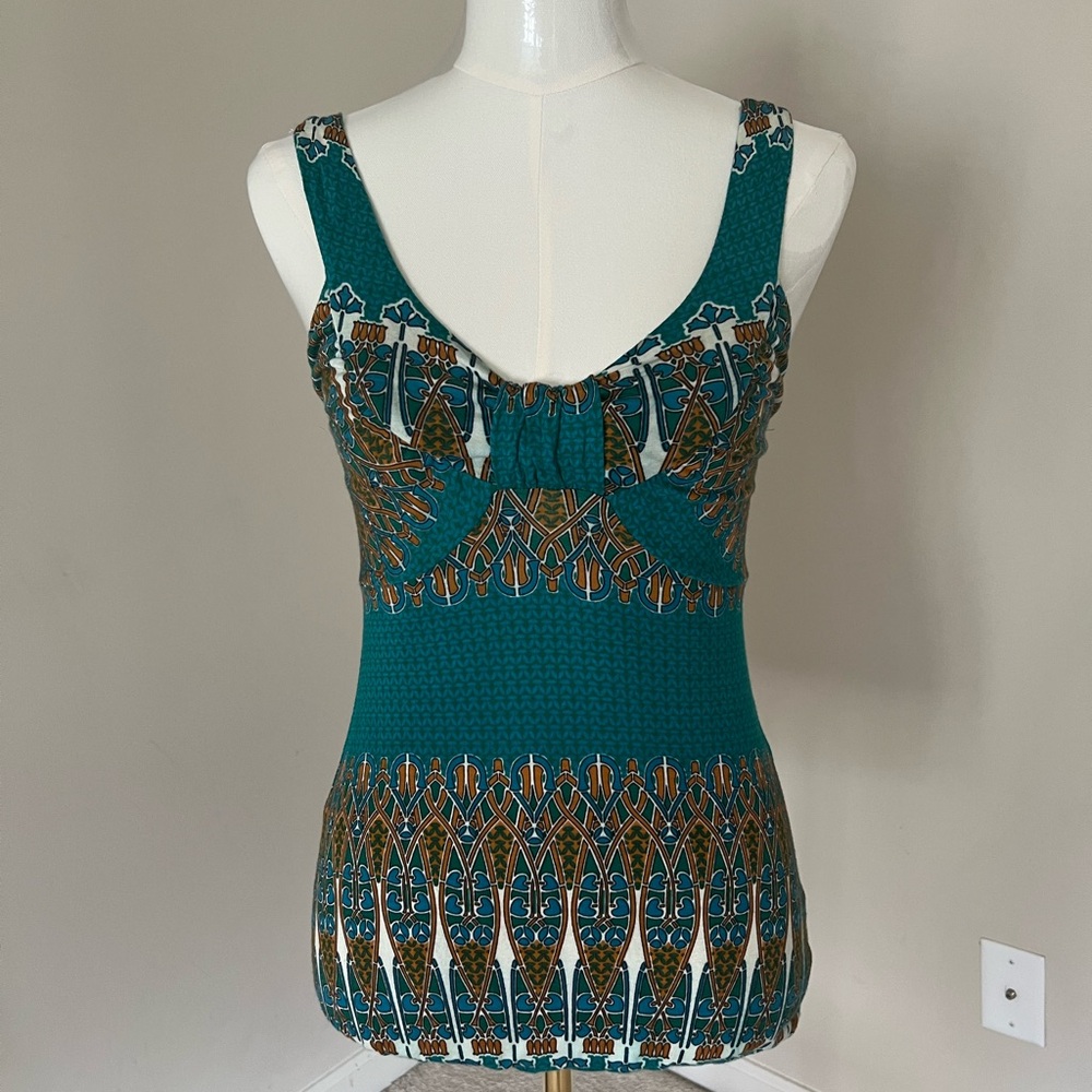 Vintage Teal and Brown Patterned Tank Top - Small